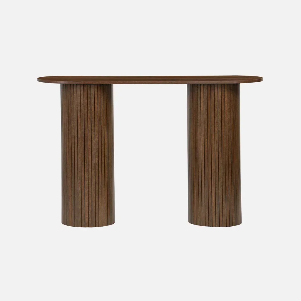 Console d'entrée scandinave ovale bois rainuré – Design nordique élégant