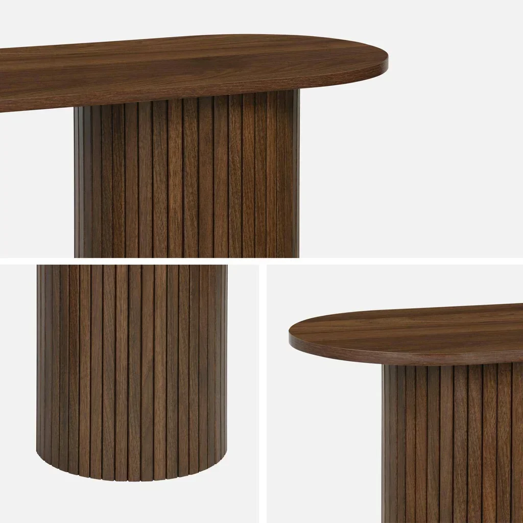 Console d'entrée scandinave ovale bois rainuré – Design nordique élégant