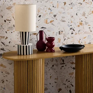 Console entrée scandinave ovale bois façade rainurée Legacy
