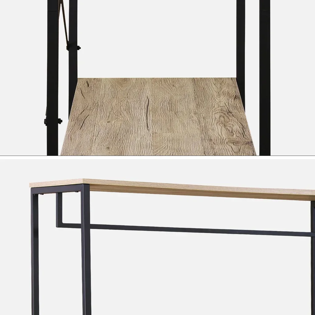 Console entrada industrial 3 prateleiras metal madeira preto guarda-roupa