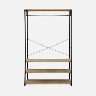 Console entrada industrial 3 prateleiras metal madeira preto guarda-roupa