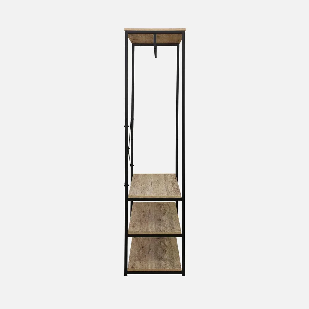 Console entrada industrial 3 prateleiras metal madeira preto guarda-roupa
