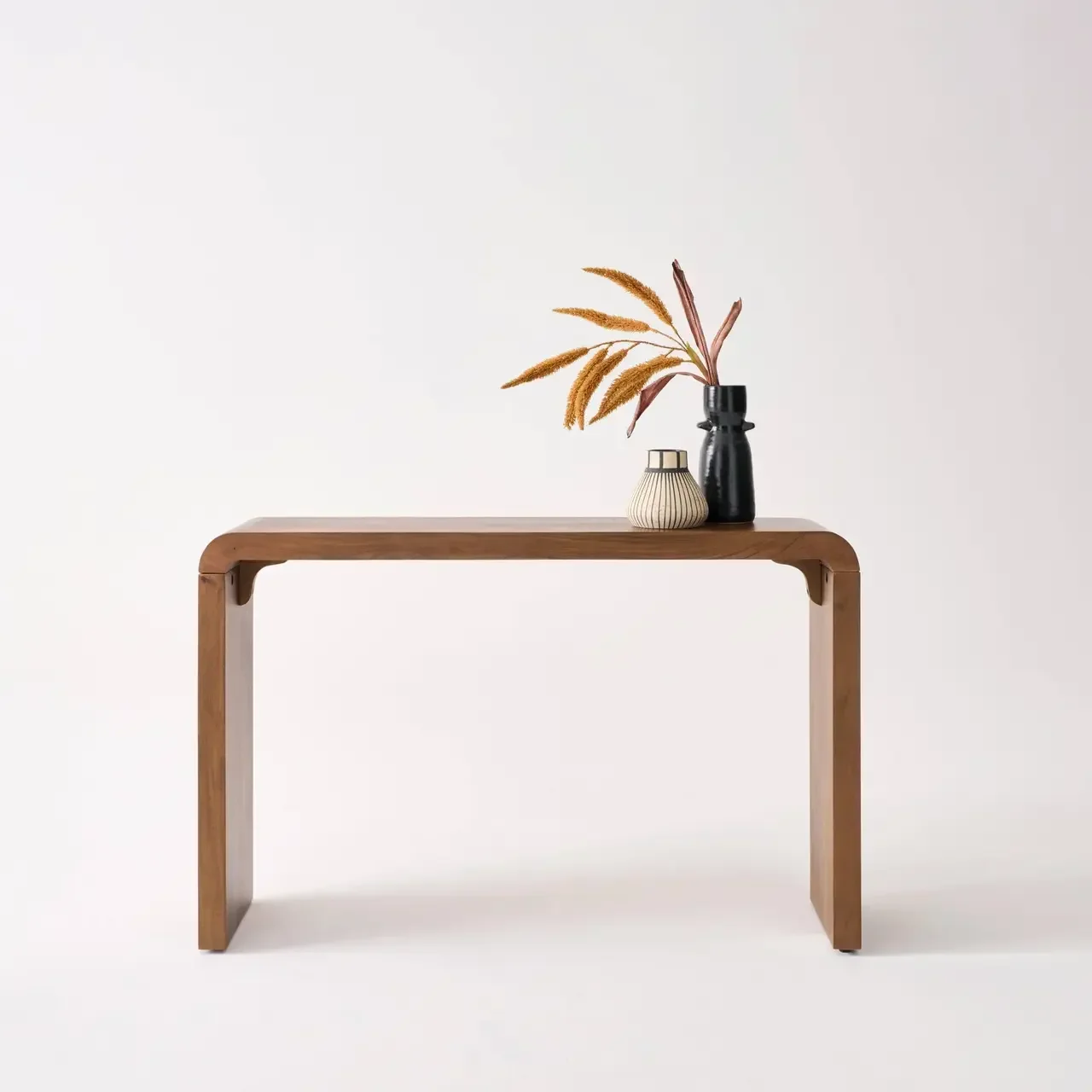Console exotique bois acacia massif design épuré entrée salon