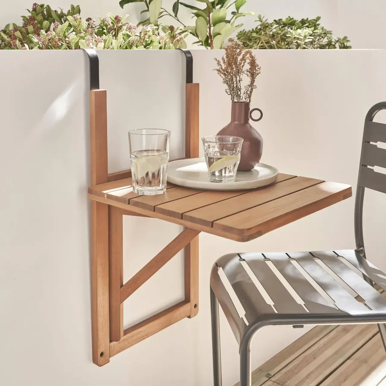 Table extensible balcon hévéa massif terrasse extérieur