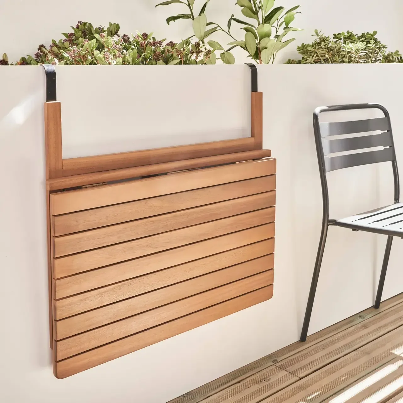 Extendable console table solid hevea wood balcony outdoor terrace sustainable wood furniture