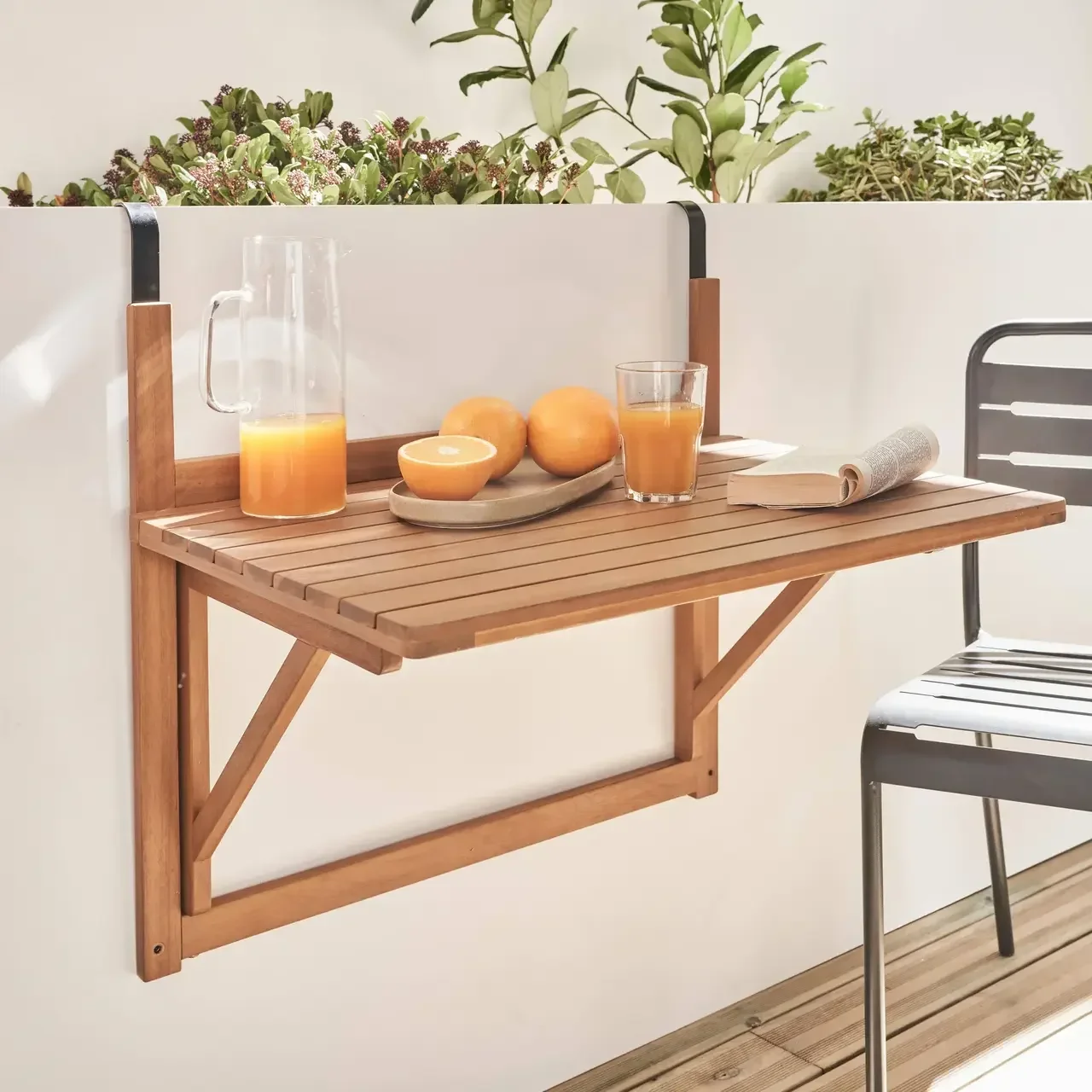 Extendable console table solid hevea wood balcony outdoor terrace sustainable wood furniture