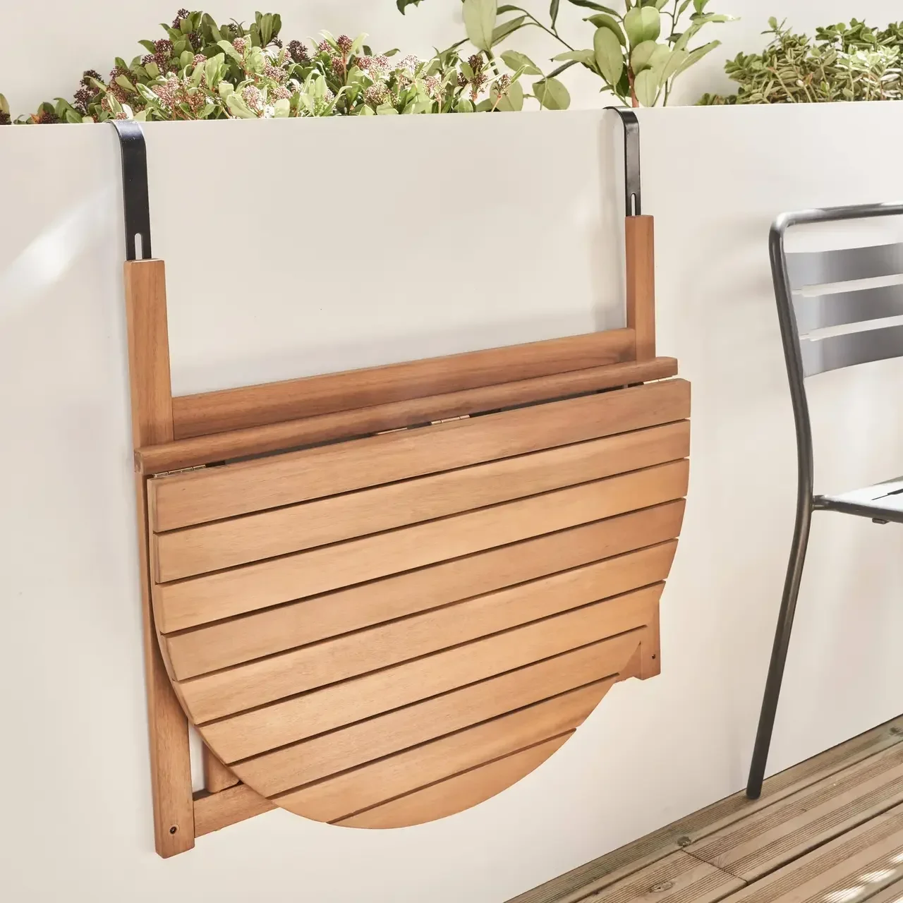 Console extensible hévéa massif terrasse balcon extérieur bois durable