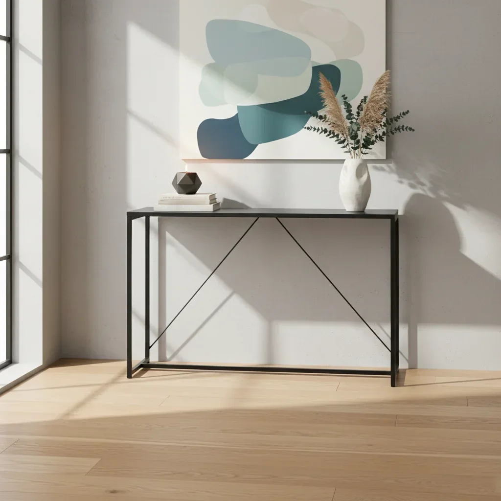 Console métallique noire industrielle 120 cm avec barre de soutien renforcée