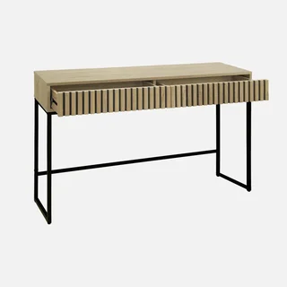Console Lisbonne 2 tiroirs bois strié métal design moderne