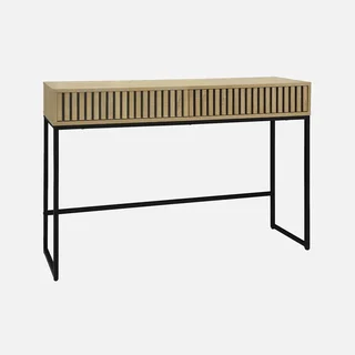 Console Lisbonne 2 tiroirs bois strié métal design moderne