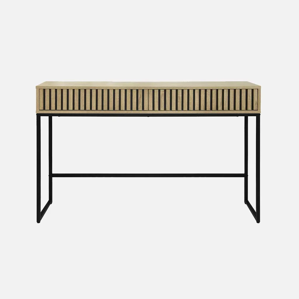 Console Lisbonne 2 tiroirs bois strié métal design moderne