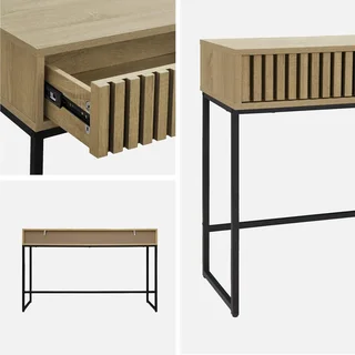 Console Lisbonne 2 tiroirs bois strié métal design moderne