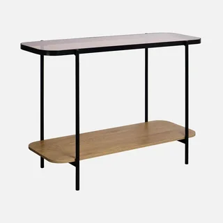 Console vintage métal noir et bois avec plateau verre trempé Smooky