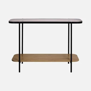 Console vintage métal noir et bois avec plateau verre trempé Smooky