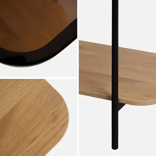 Console vintage métal noir et bois avec plateau verre trempé Smooky
