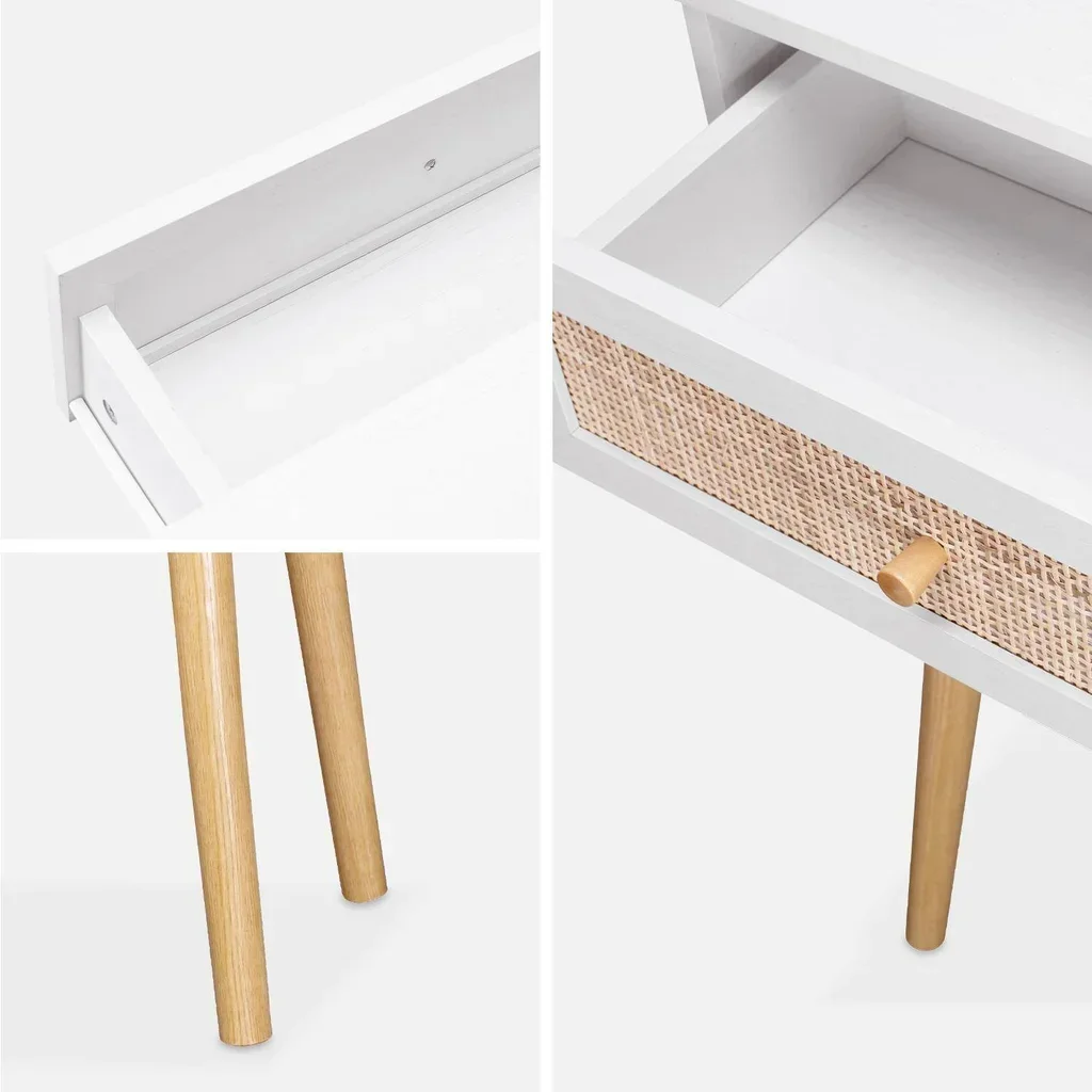 Console scandinave bois cannage tiroir vintage entrée salon