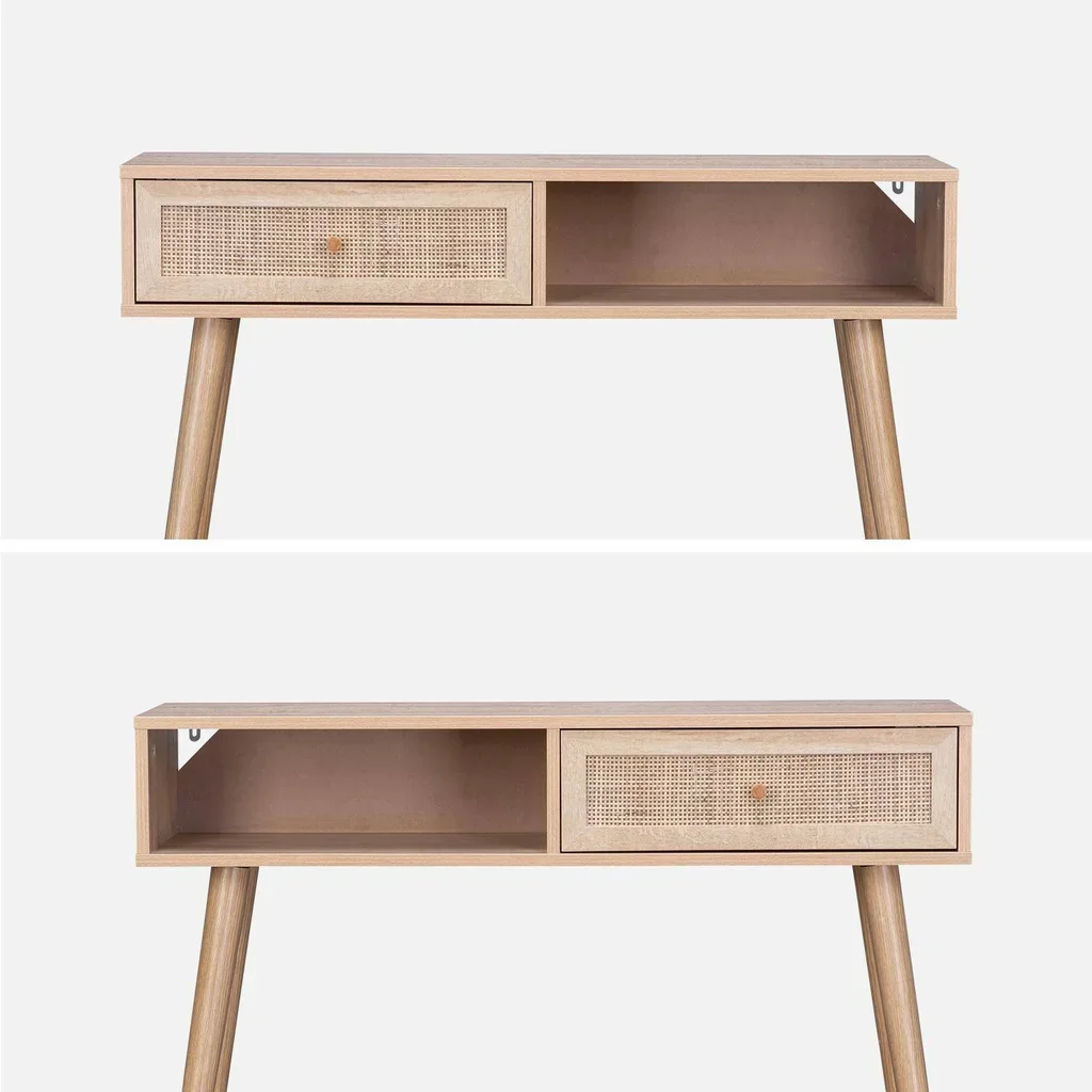 Console scandinave bois cannage avec tiroir réversible Bohème
