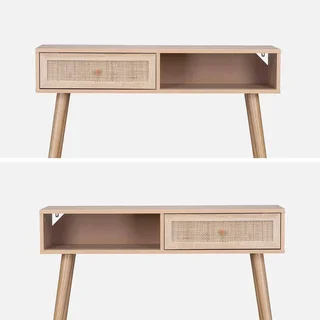 Console scandinave bois cannage avec tiroir réversible Bohème