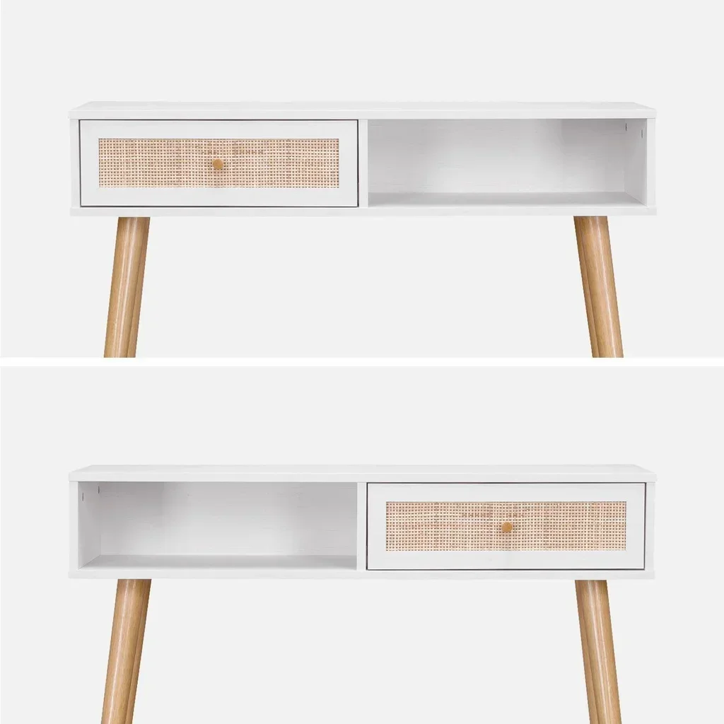 Console scandinave bois cannage tiroir vintage entrée salon