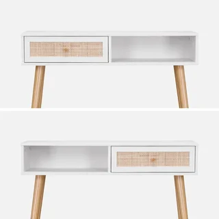 Console scandinave bois cannage tiroir vintage entrée salon
