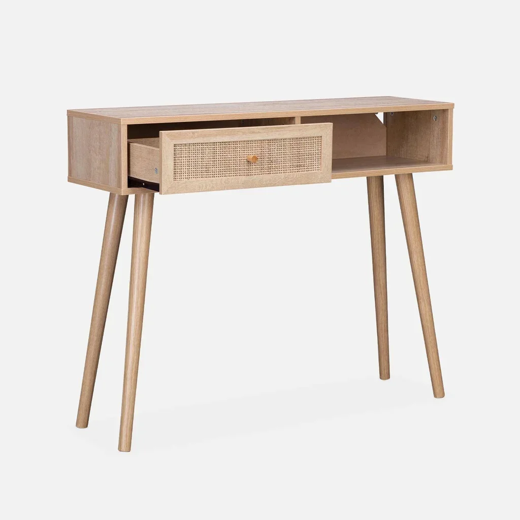 Console scandinave bois cannage avec tiroir réversible Bohème