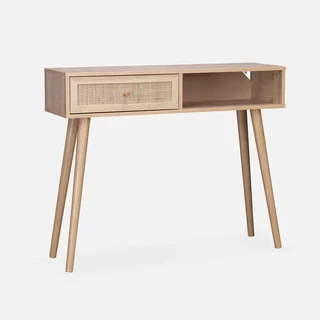 Console scandinave bois cannage avec tiroir réversible Bohème
