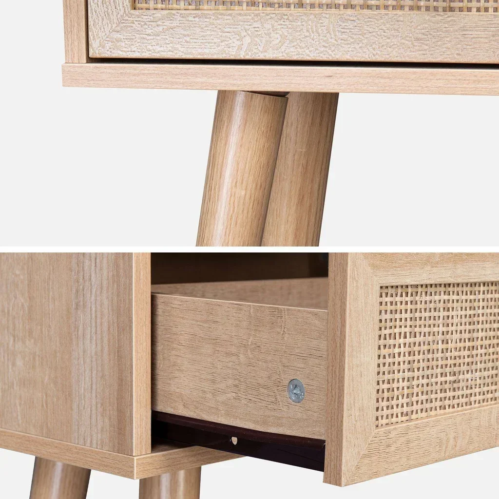 Console scandinave bois cannage avec tiroir réversible Bohème