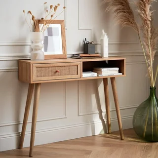 Console scandinave bois cannage avec tiroir réversible Bohème
