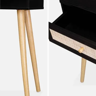 Console scandinave bois cannage avec tiroir réversible - Bohème