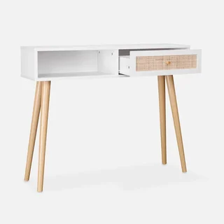 Console scandinave bois cannage tiroir vintage entrée salon