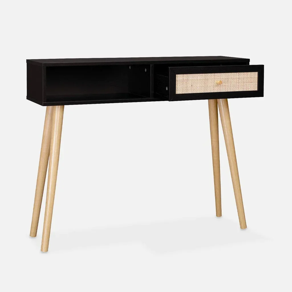 Console scandinave bois cannage avec tiroir réversible - Bohème