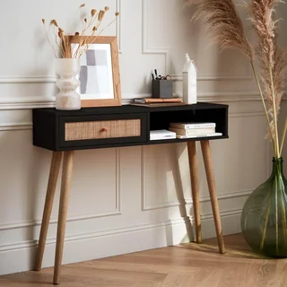 Console scandinave bois cannage avec tiroir réversible - Bohème