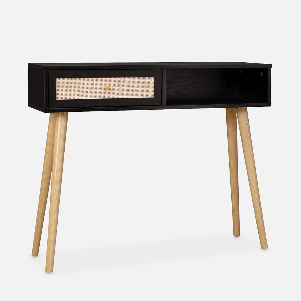 Console scandinave bois cannage avec tiroir réversible - Bohème