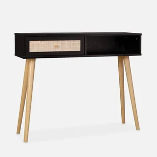 Console scandinave bois cannage avec tiroir réversible - Bohème