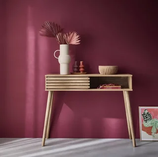 Console scandinave Madere porte coulissante rainurée bois
