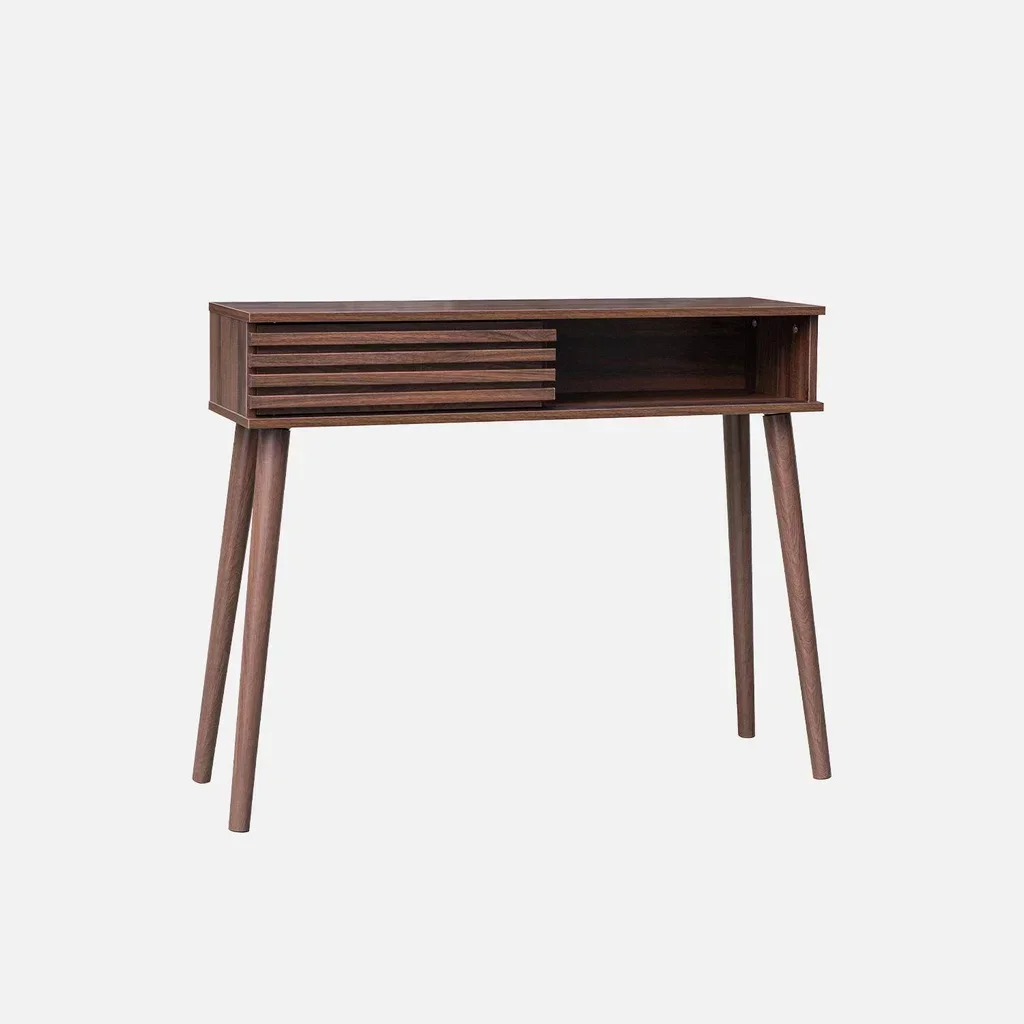 Console scandinave Madere porte coulissante rainurée bois