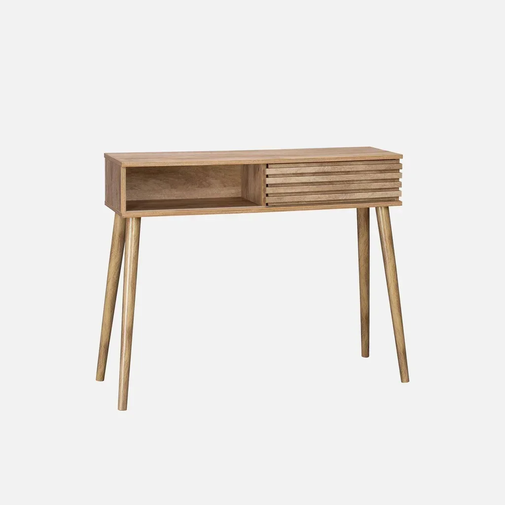 Console scandinave Madere porte coulissante rainurée bois