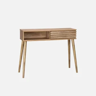 Console scandinave Madere porte coulissante rainurée bois