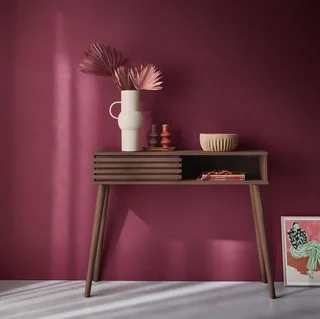 Console scandinave Madere porte coulissante rainurée bois