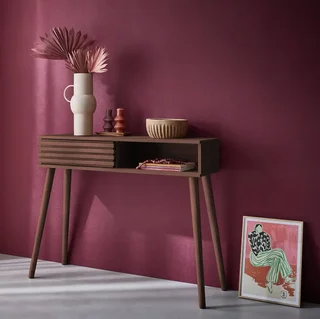 Console scandinave Madere porte coulissante rainurée bois