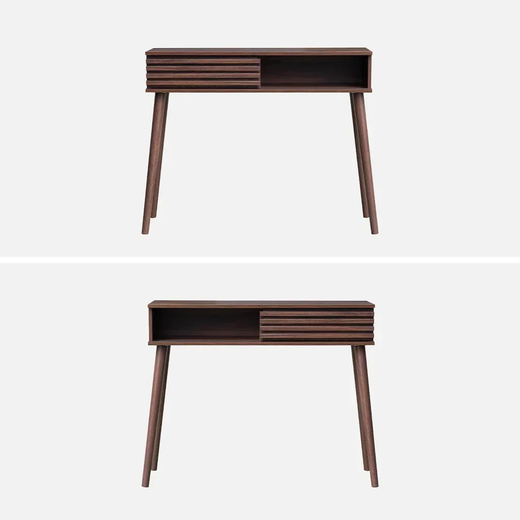 Console scandinave Madere porte coulissante rainurée bois