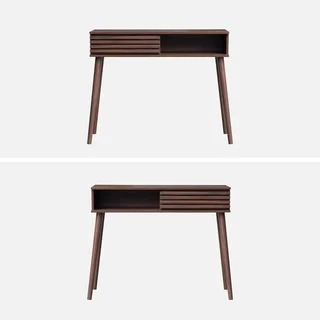 Console scandinave Madere porte coulissante rainurée bois