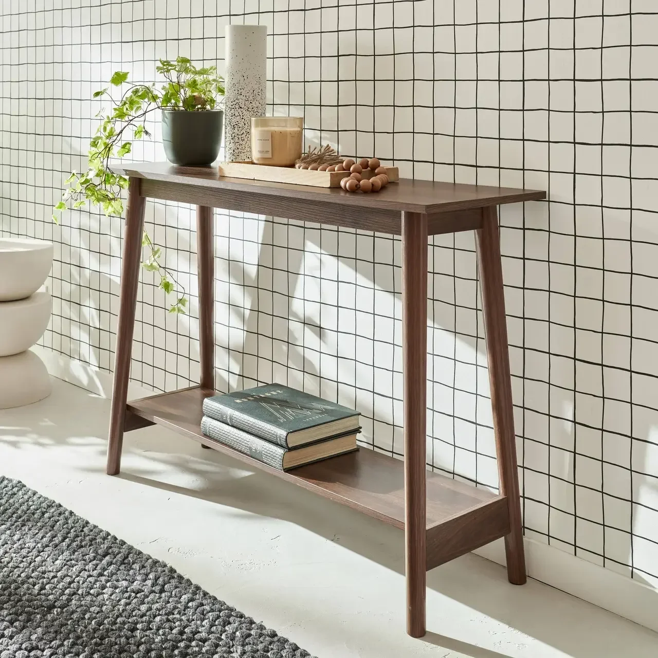 Console scandinave Népal bois vintage pieds compas élégance