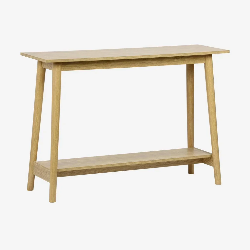 Console scandinave Népal en bois vintage avec pieds compas élégants pour entrée ou salon