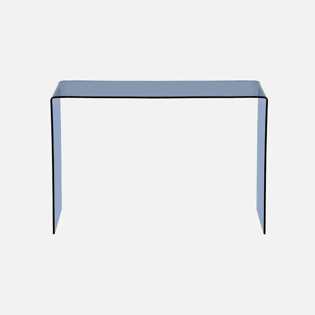 Console design verre trempé bleu gris Glintz entrée salon moderne