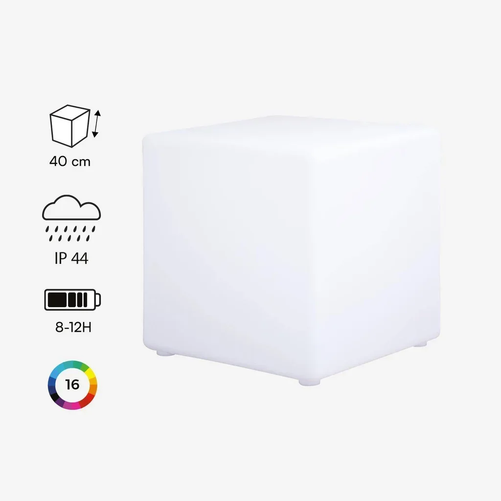 Cube LED lumineux 16 couleurs rechargeable intérieur extérieur télécommande
