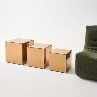 Table d'appoint cube miroir argenté 30 cm design contemporain