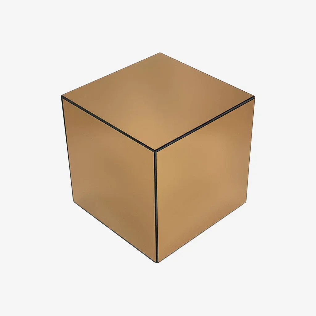 Table d'appoint cube miroir argenté 30 cm design contemporain
