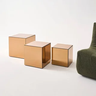 Table d'appoint cube miroir argenté 30 cm design contemporain