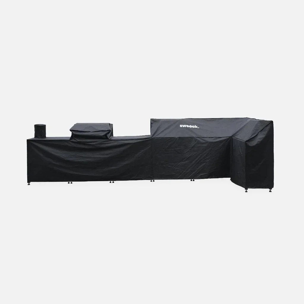 Cuisine d'extérieur modulable 7 éléments inox avec grill gaz et housse protection